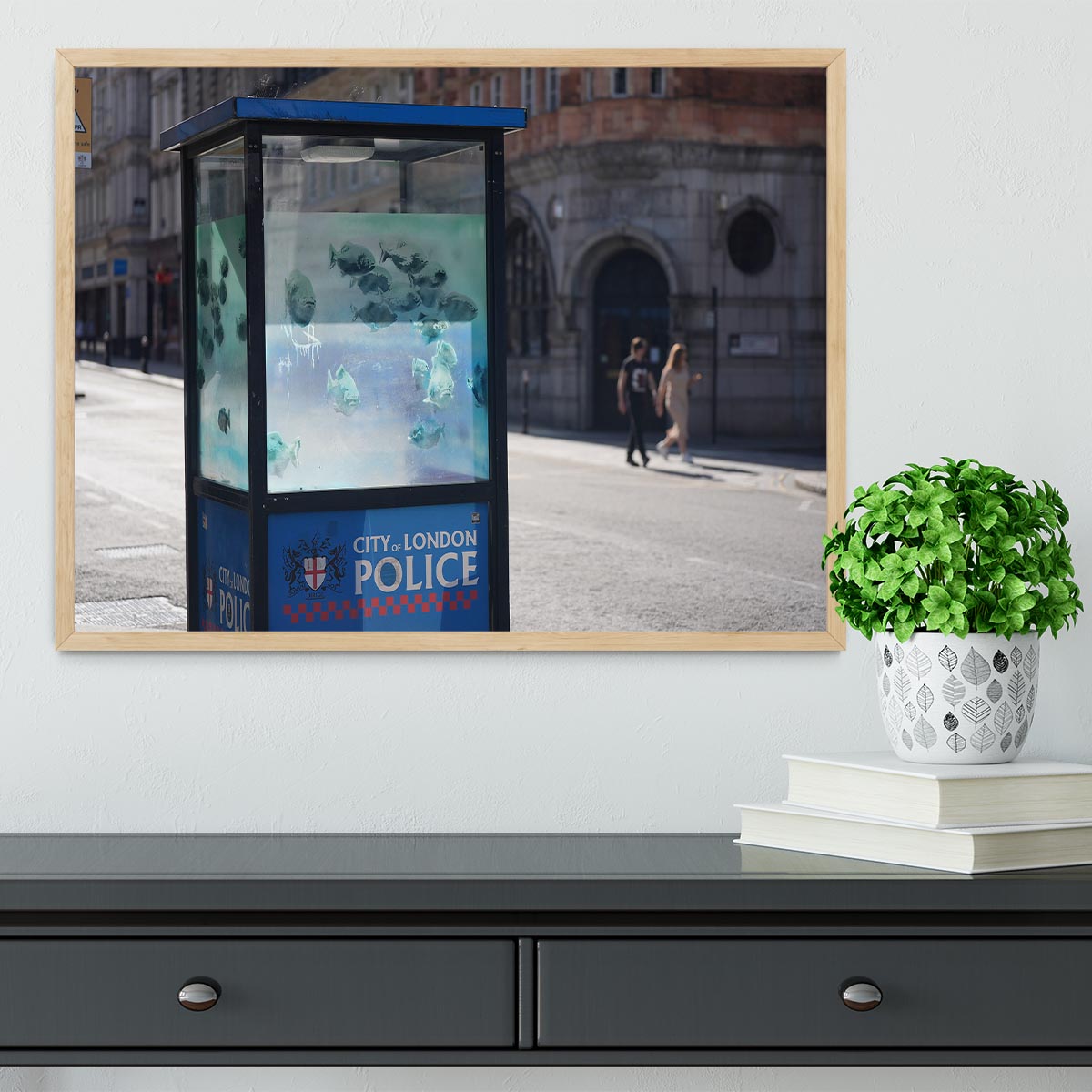 Banksy Fish Police Box Framed Print - Canvas Art Rocks - 4