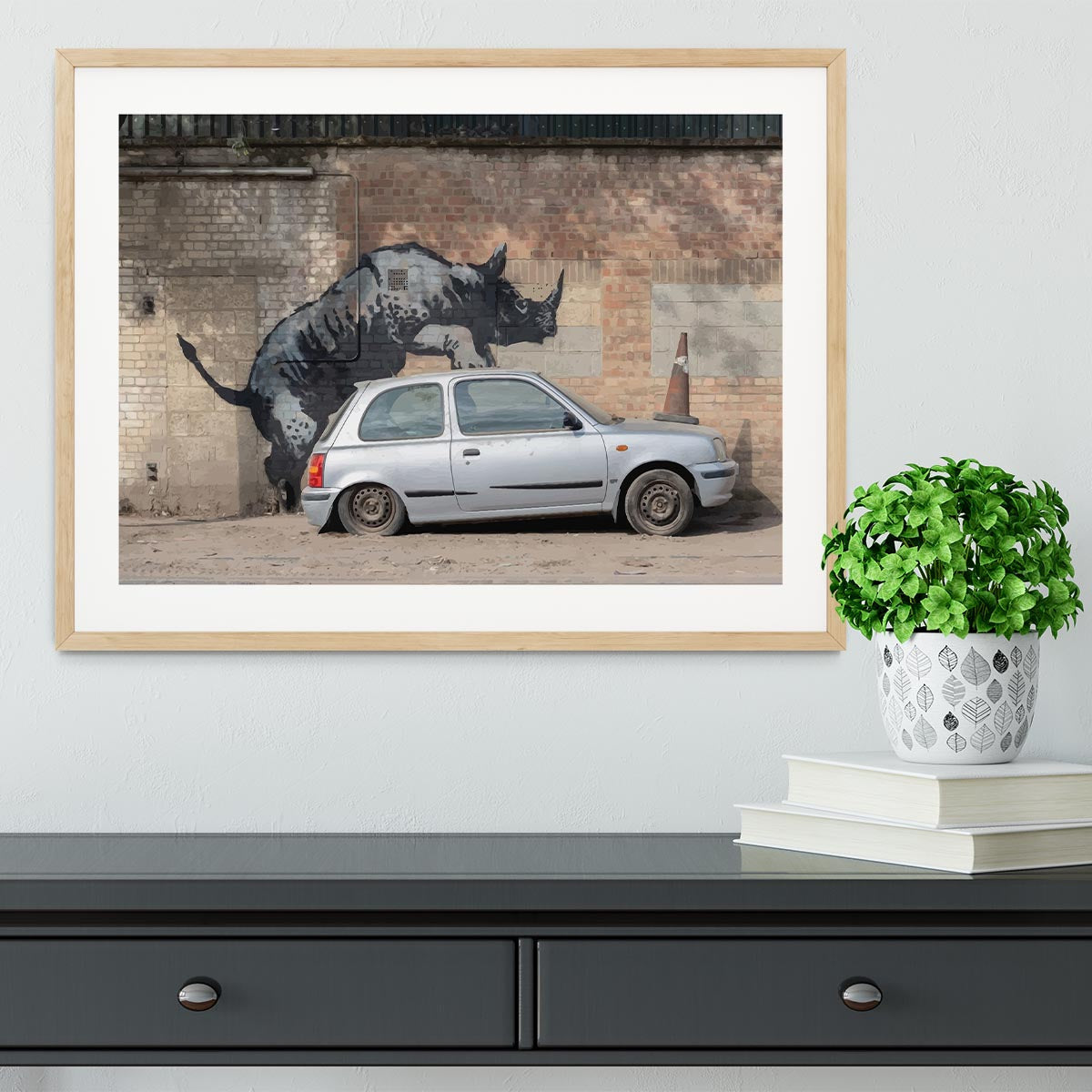 Banksy Rhino In Charlton Framed Print - Canvas Art Rocks - 3