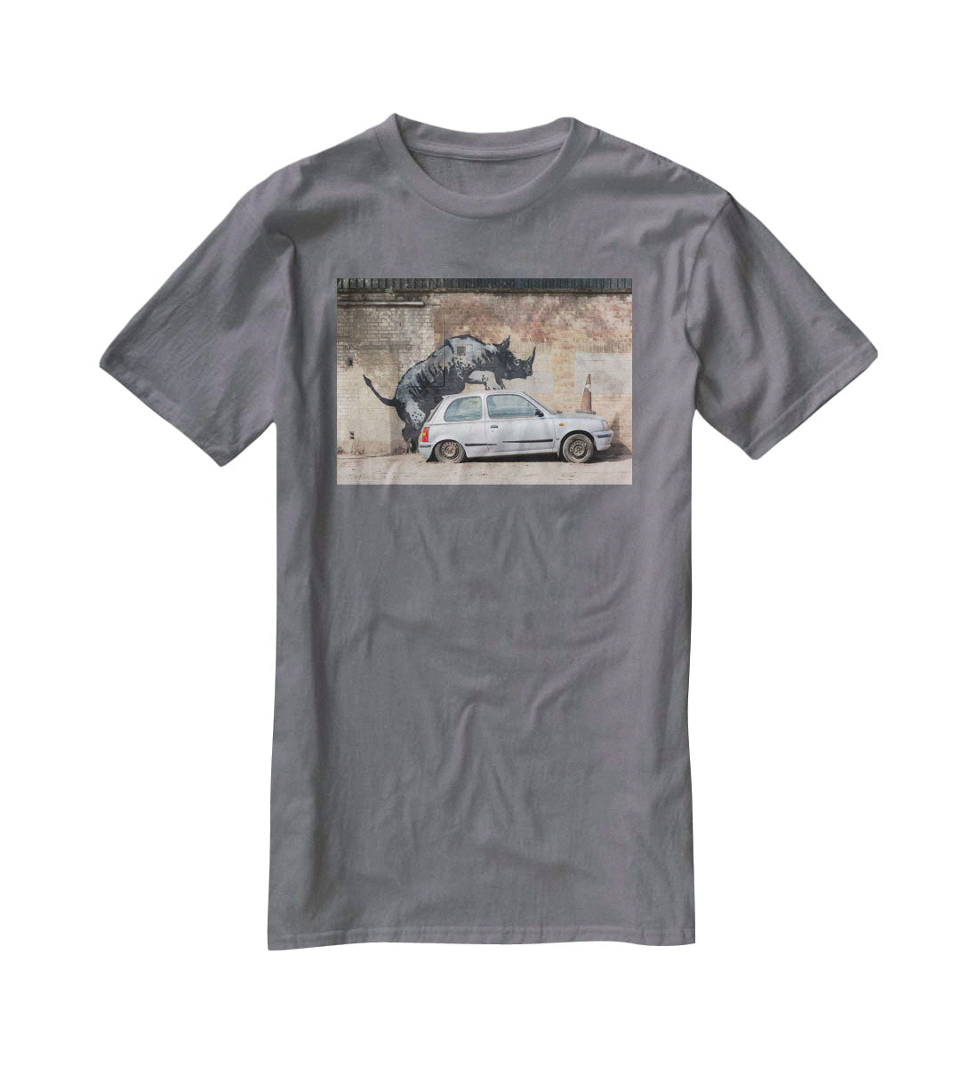 Banksy Rhino In Charlton T-Shirt - Canvas Art Rocks - 3