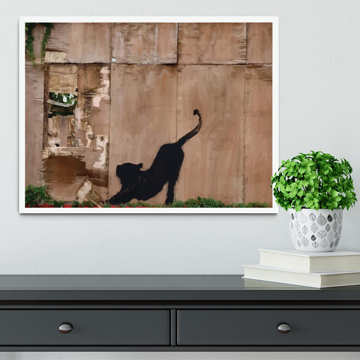 Banksy Stretching Cat Framed Print - Canvas Art Rocks -6