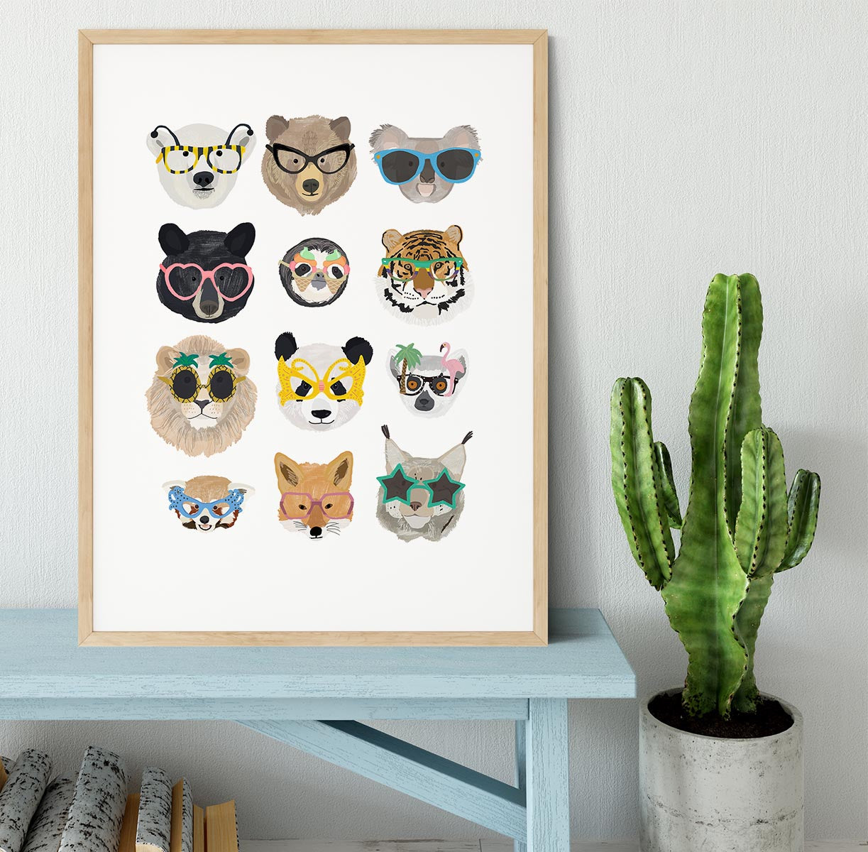 Big Cats in glasses print Framed Print - 1x - 3