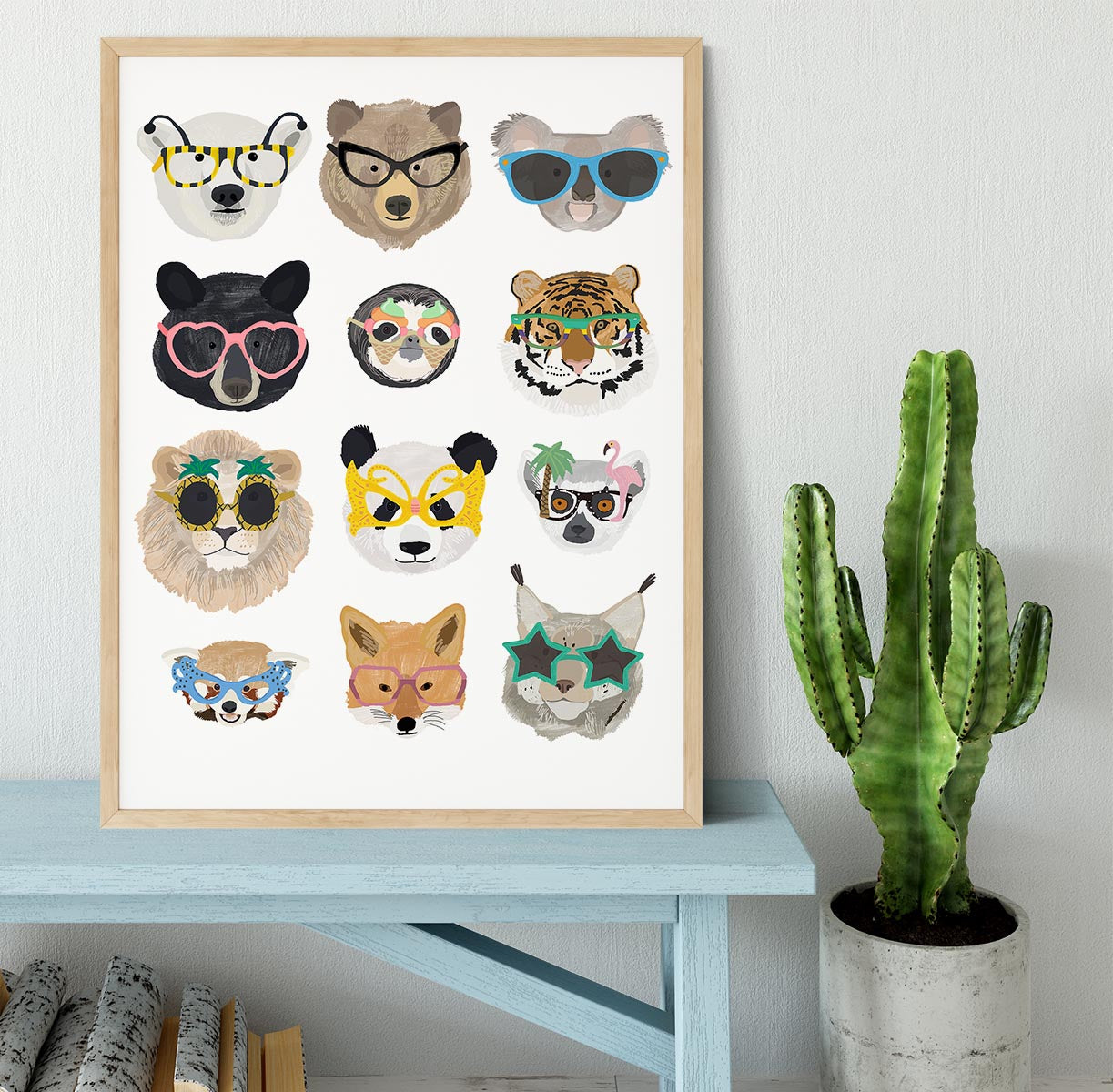 Big Cats in glasses print Framed Print - 1x - 4