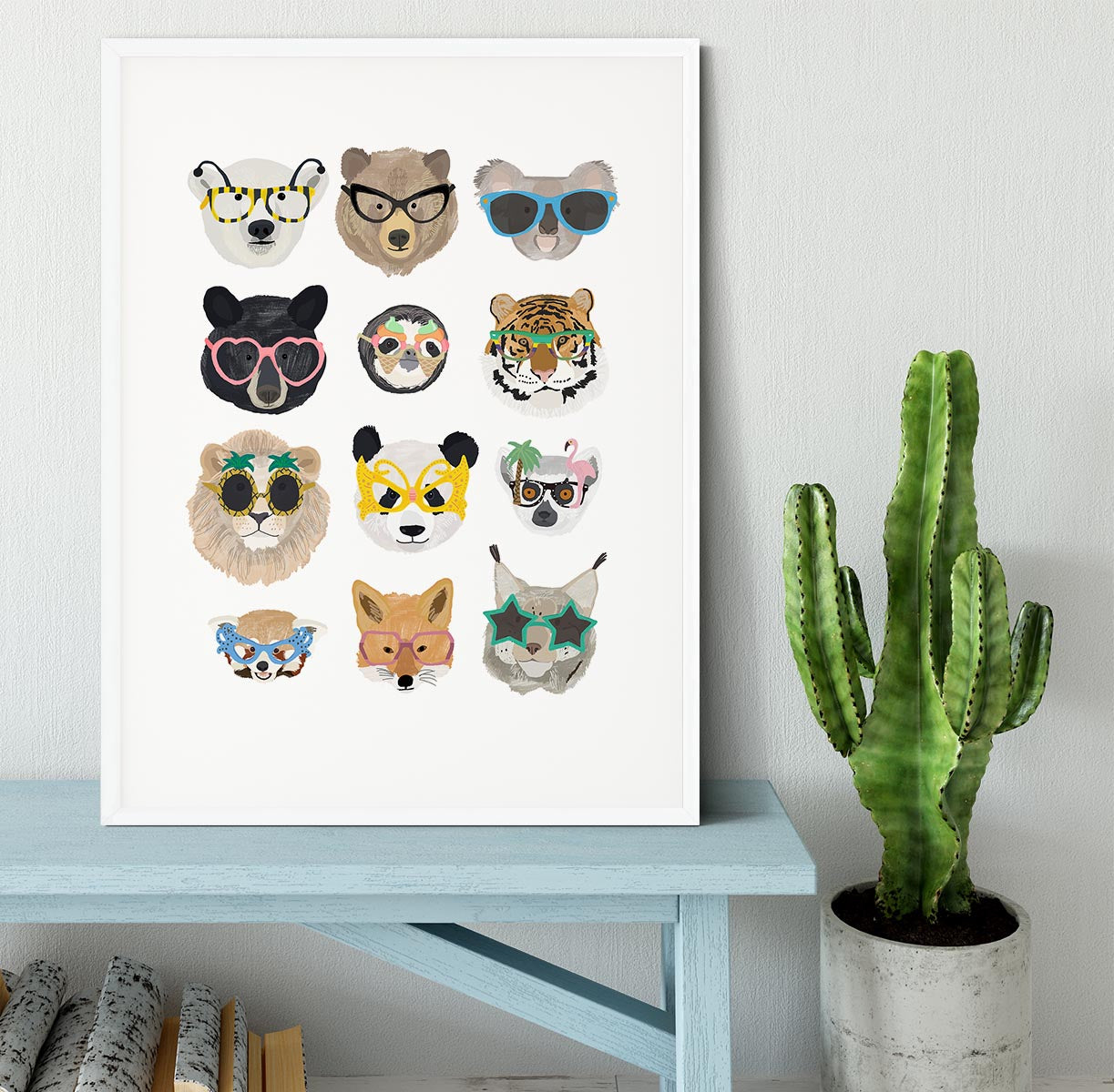 Big Cats in glasses print Framed Print - 1x - 5