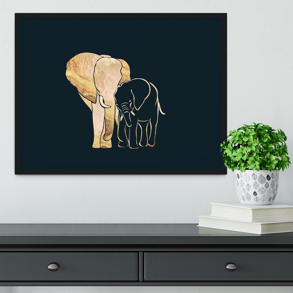 Black Gold Elephants 1 Framed Print - 1x - 2