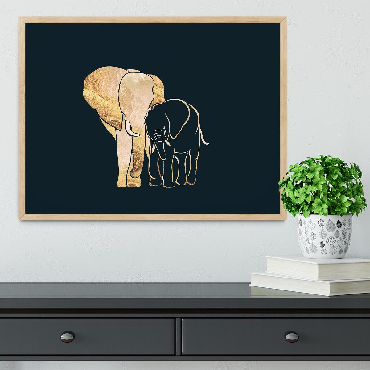 Black Gold Elephants 1 Framed Print - 1x - 4