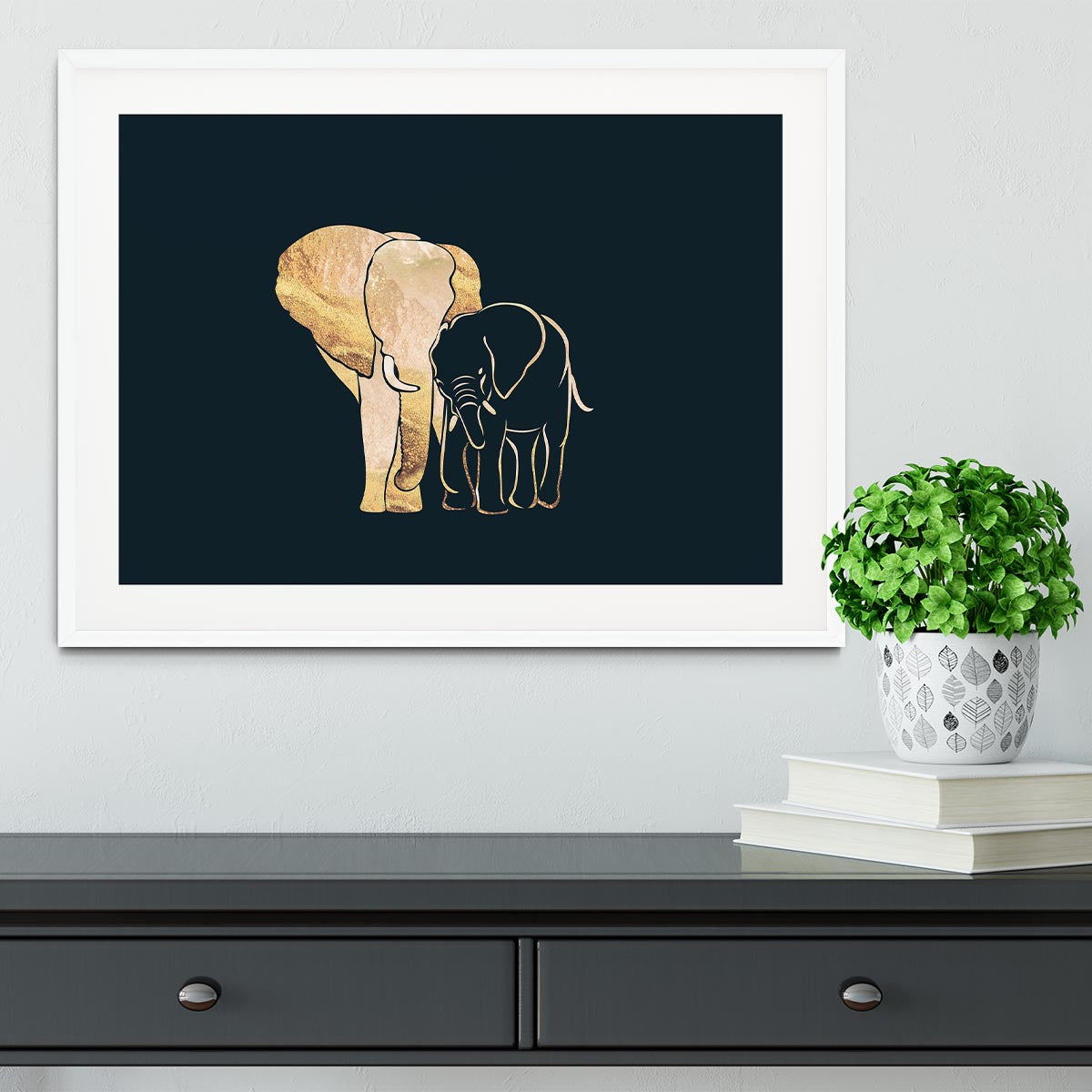 Black Gold Elephants 1 Framed Print - 1x - 5