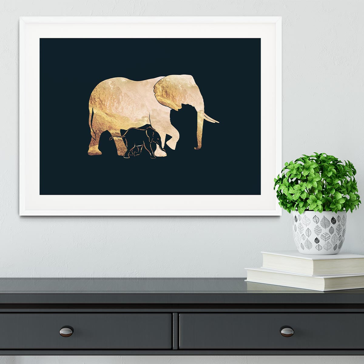 Black gold elephants 2 Framed Print - 1x - 5