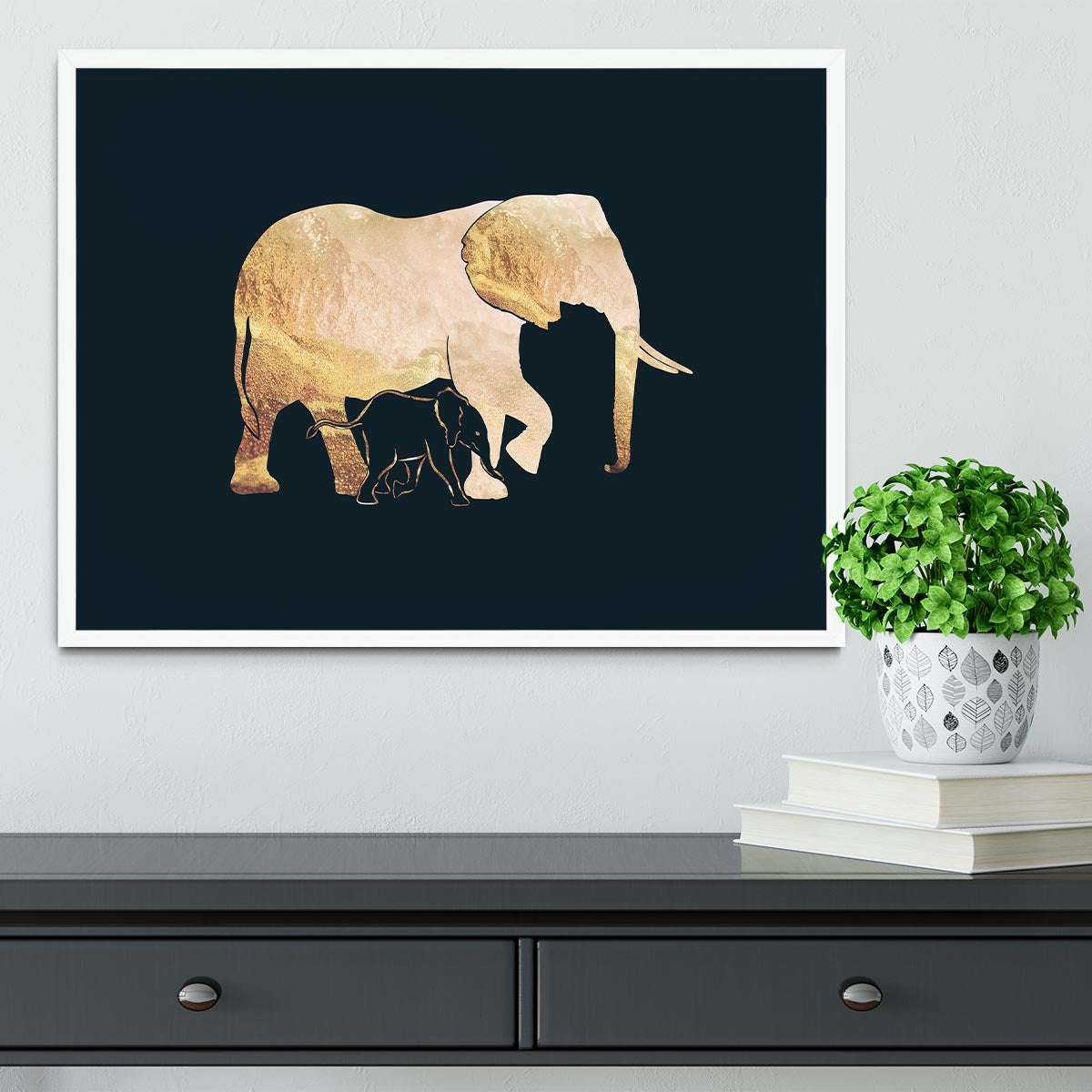 Black gold elephants 2 Framed Print - 1x -6