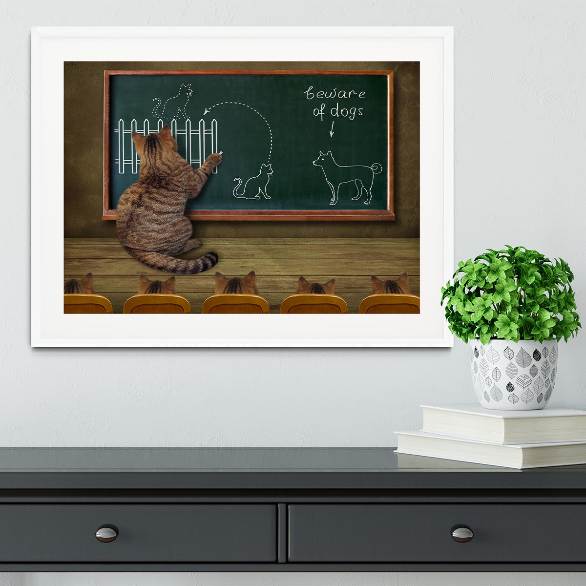 Cat teacher and his pupils Framed Print - 1x - 5