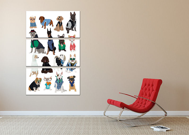 Cool Dog Print 3 Split Panel Canvas Print - 1x - 2