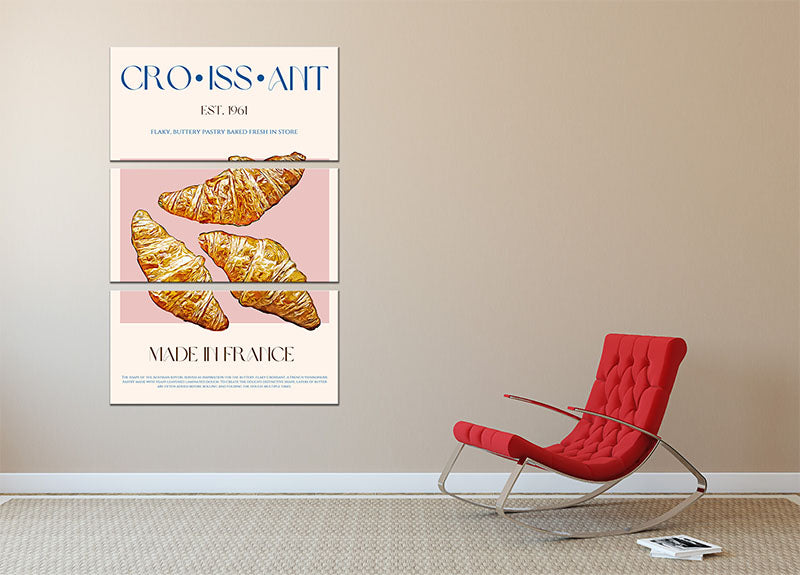 Croissant Print 3 Split Panel Canvas Print - Canvas Art Rocks - 2