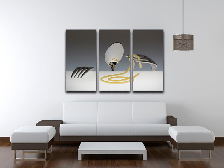 Cutlery Eating Spaghetti 3 Split Panel Canvas Print - 1x - 3