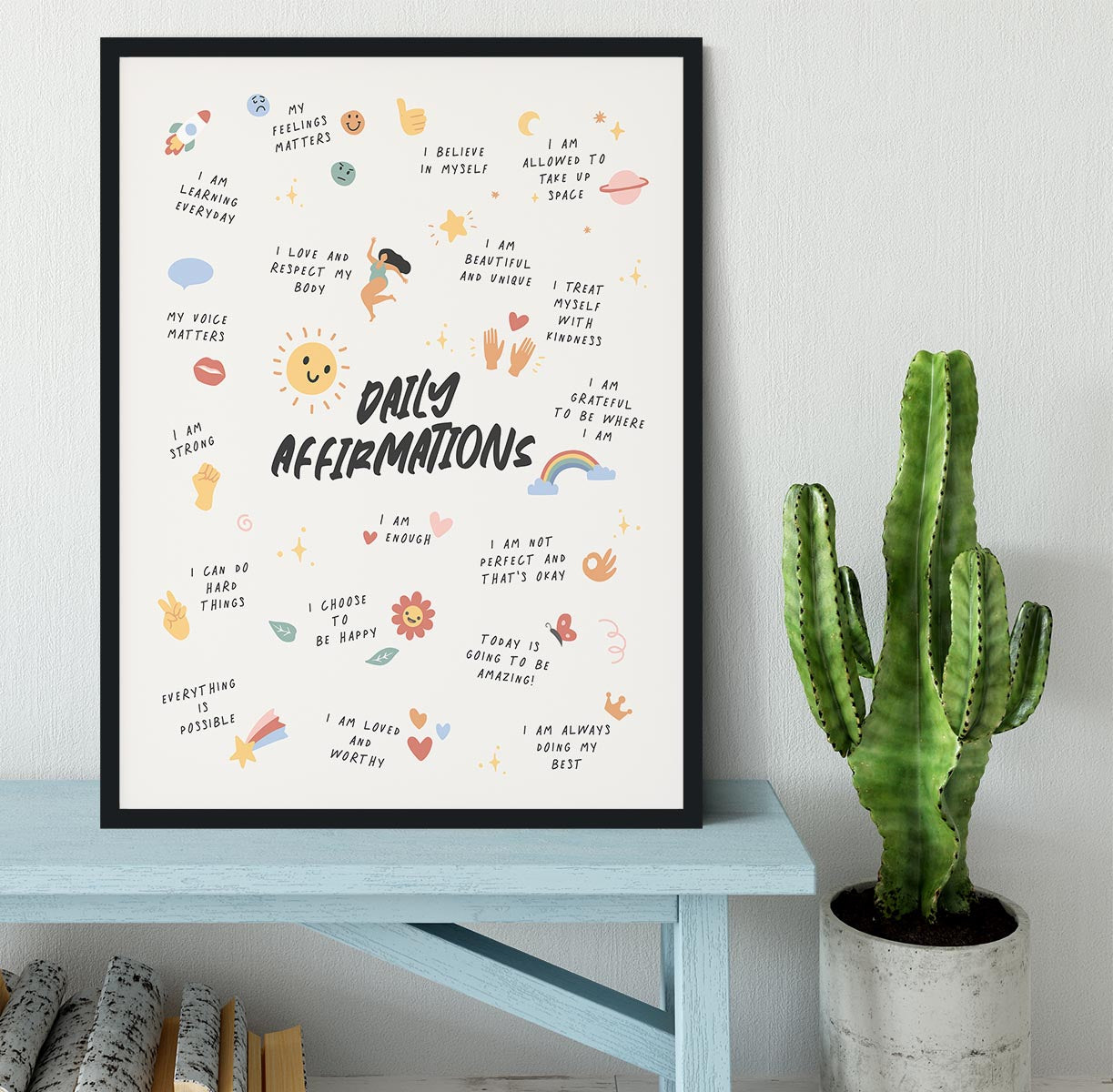 Daily Affirmations Emoji Framed Print - Canvas Art Rocks - 2