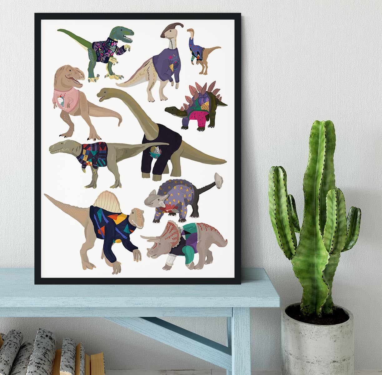 Dinosaurs In 80s Jumpers Framed Print - 1x - 2