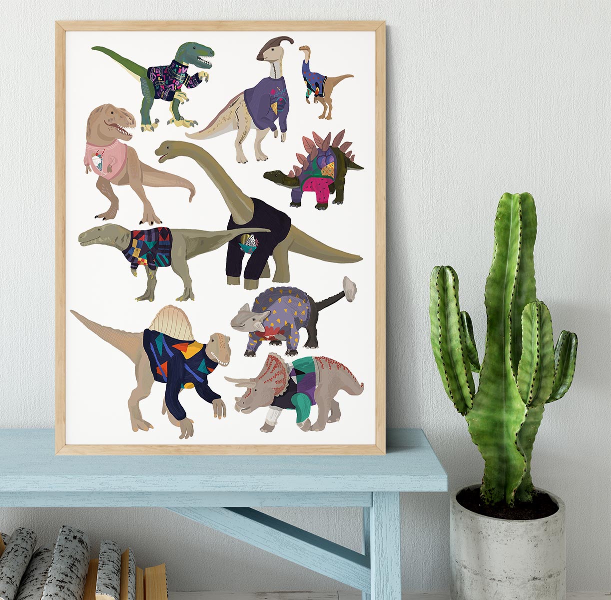 Dinosaurs In 80s Jumpers Framed Print - 1x - 4