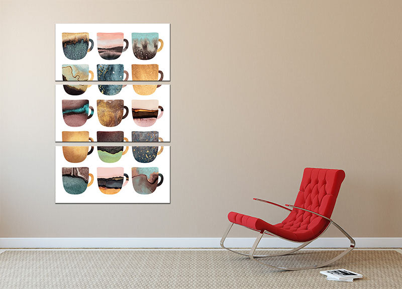 Earthy Coffee Cups 3 Split Panel Canvas Print - Canvas Art Rocks - 2