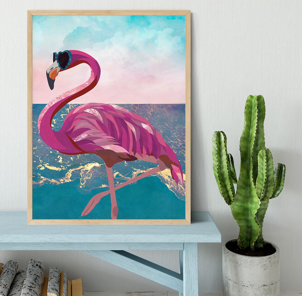 Flamingo goes to the beach Framed Print - 1x - 4