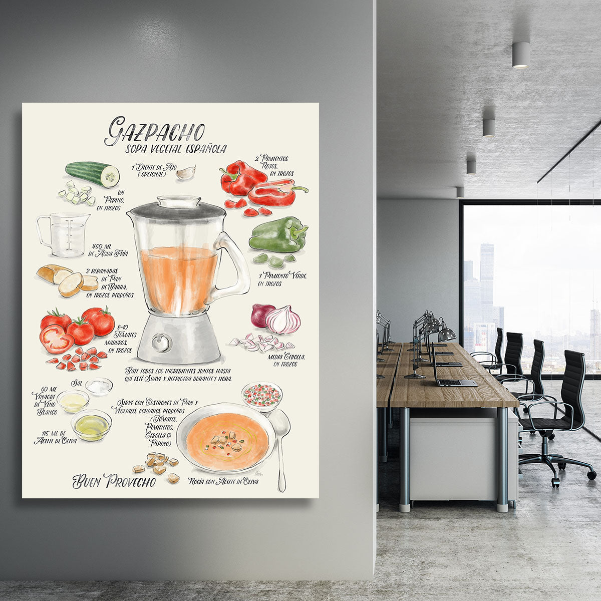 Gazpacho illustrated recipe in Spanish Canvas Print or Poster - Canvas Art Rocks - 3