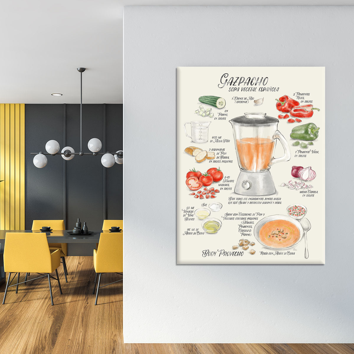 Gazpacho illustrated recipe in Spanish Canvas Print or Poster - Canvas Art Rocks - 4