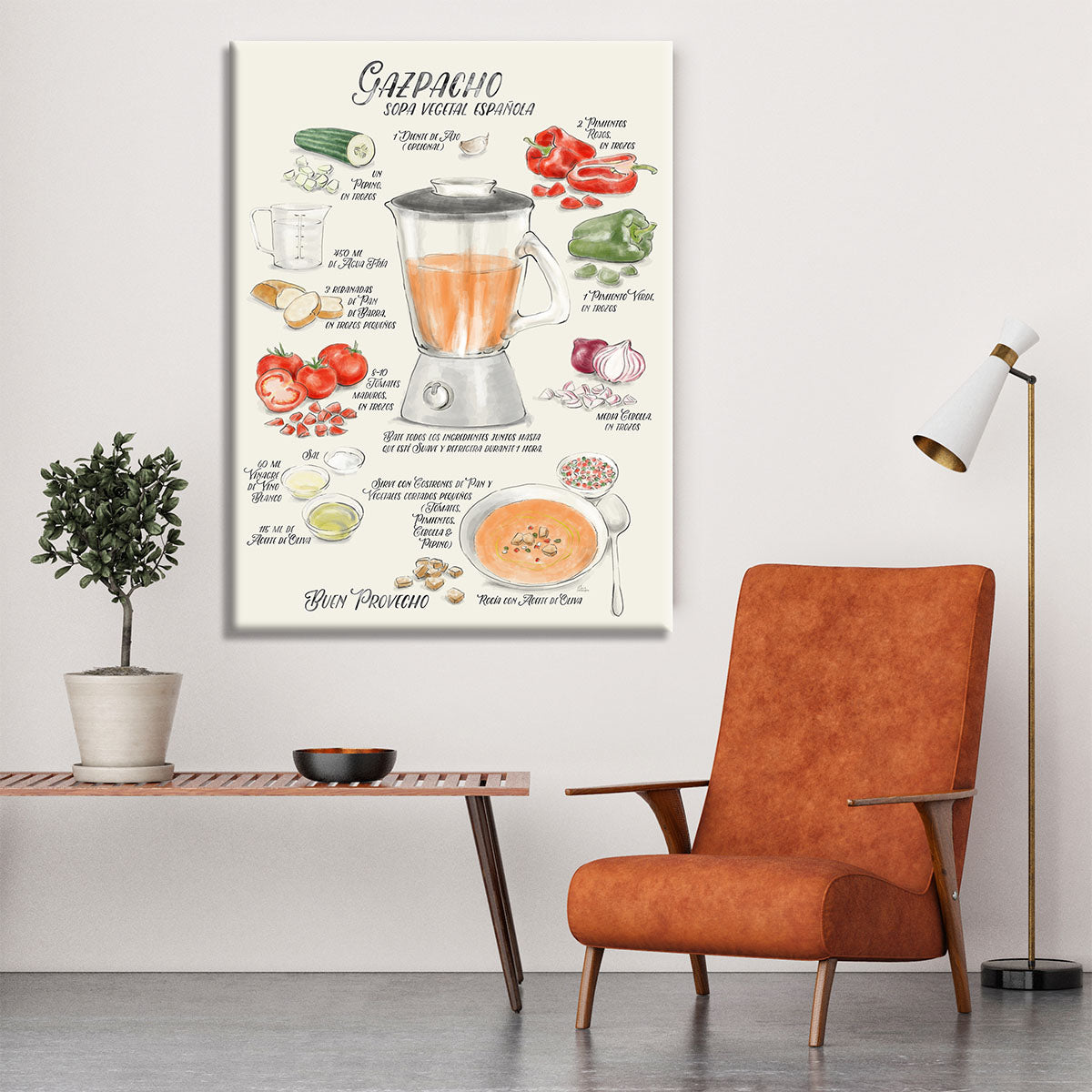 Gazpacho illustrated recipe in Spanish Canvas Print or Poster - Canvas Art Rocks - 6