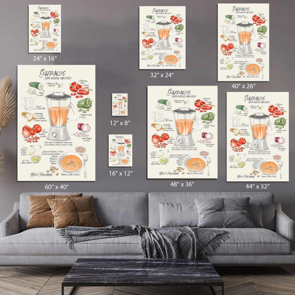 Gazpacho illustrated recipe in Spanish Canvas Print or Poster - Canvas Art Rocks - 7