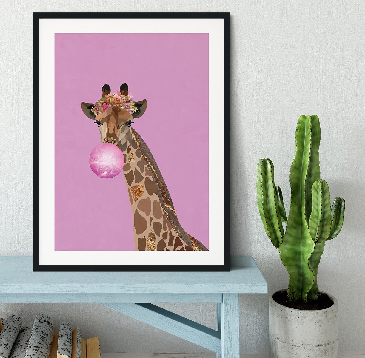 Giraffe pink bubblegum Framed Print - 1x - 1