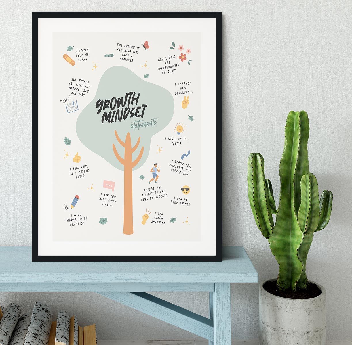 Growth Mindset Affirmations Framed Print - Canvas Art Rocks - 1