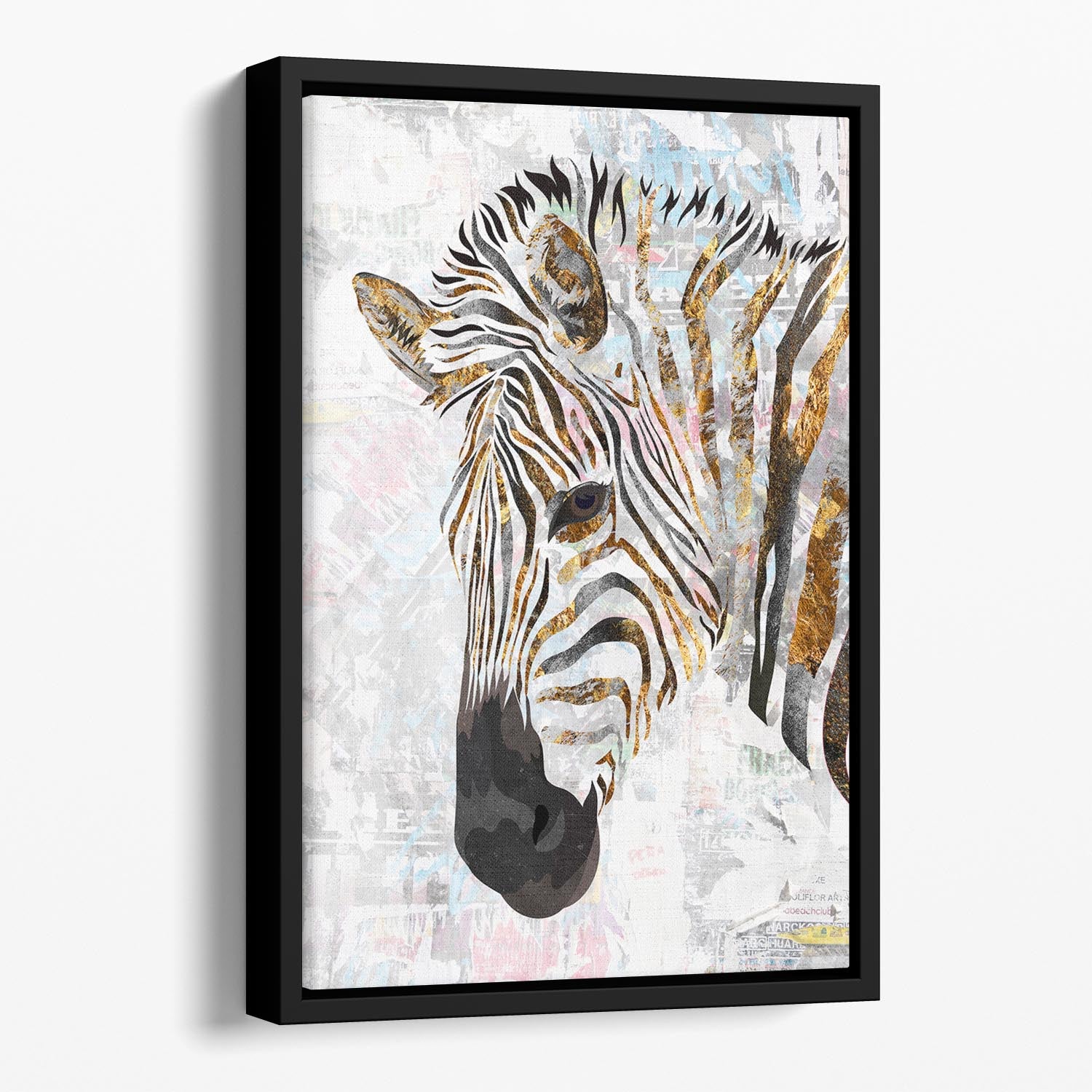 Grunge gold zebra Floating Framed Canvas - 1x - 1