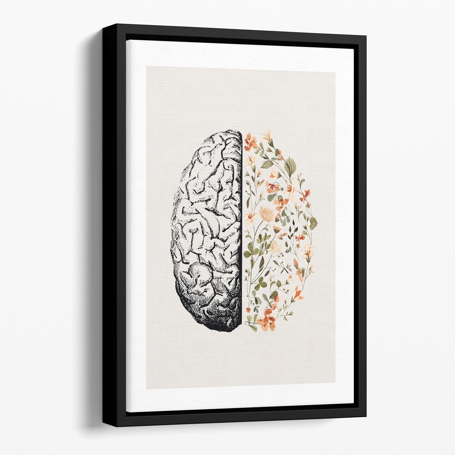 Half Brain Half Bloom Floating Framed Canvas - Canvas Art Rocks - 1