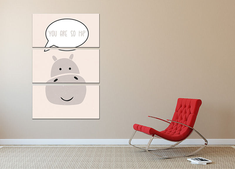 Hippo nursery print 3 Split Panel Canvas Print - 1x - 2