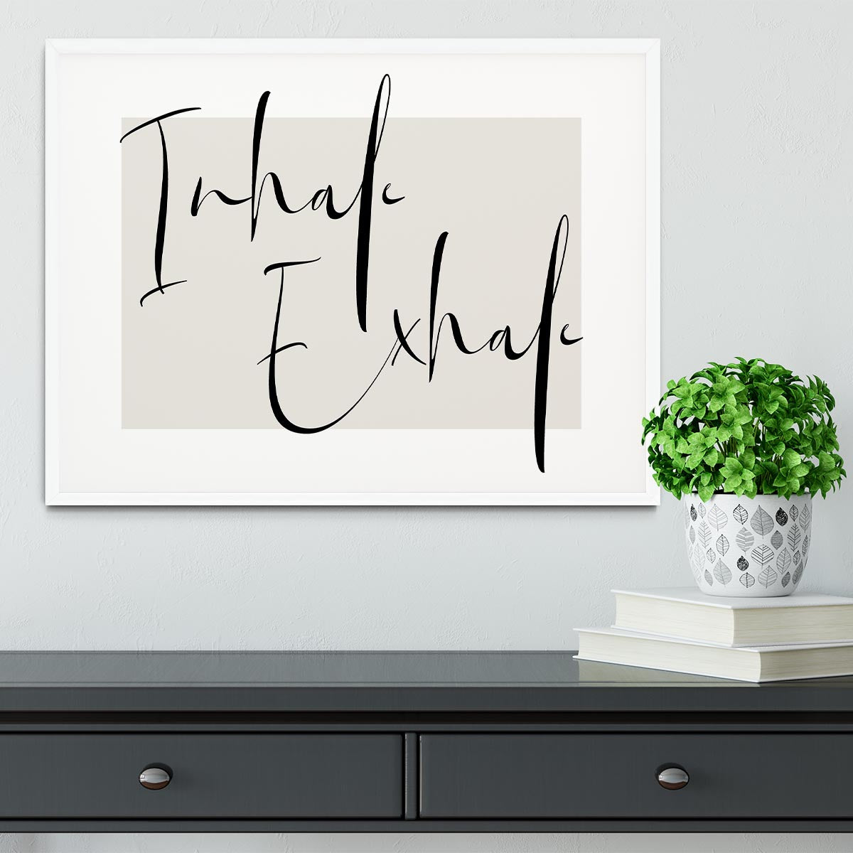 Inhale Exhale Cursive Framed Print - Canvas Art Rocks -6