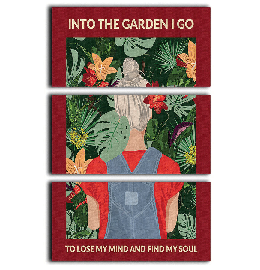 Into the Garden grey a Burgundy 3 Split Panel Canvas Print - 1x - 1