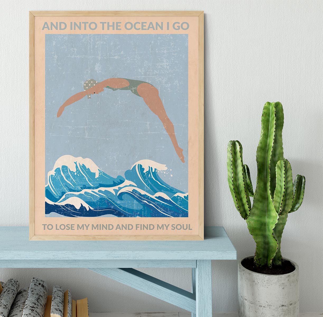 Into the Ocean I Go grey Framed Print - 1x - 4