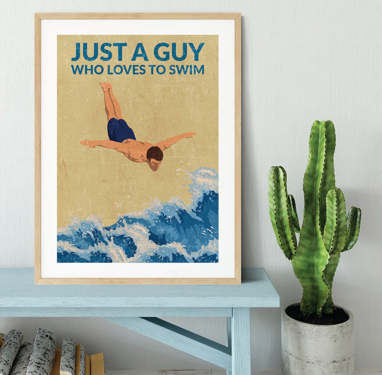 Just a Guy Who Loves To Swim blue Framed Print - 1x - 3