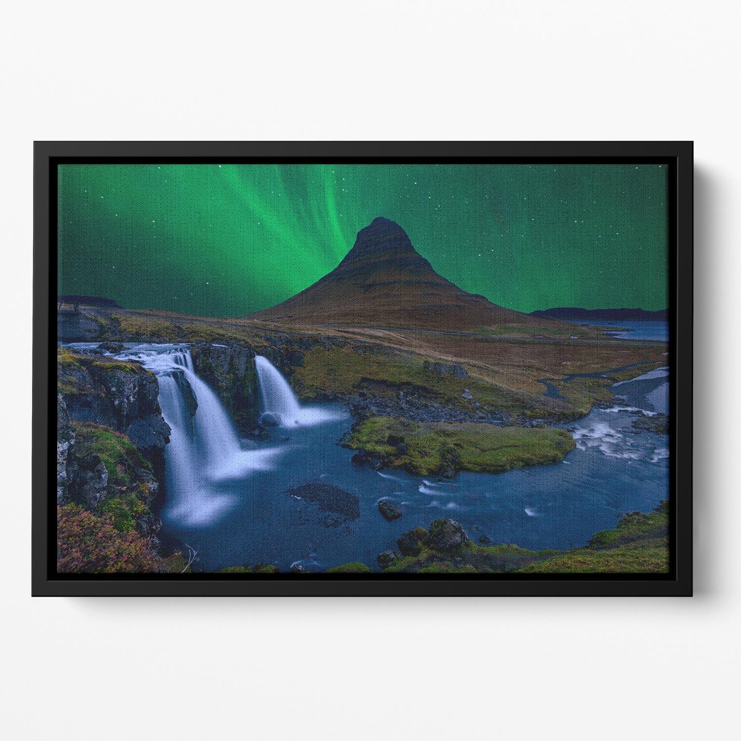 Kirkjufell Under a boreal green sky Floating Framed Canvas - Canvas Art Rocks - 2