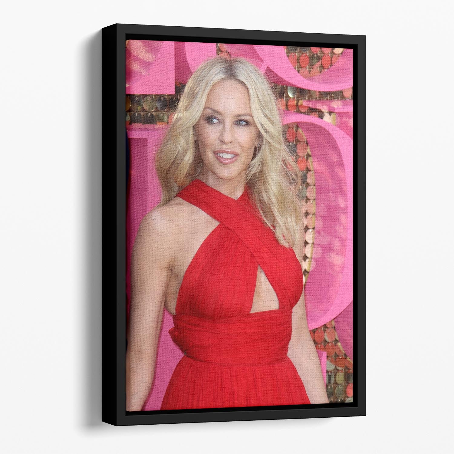 Kylie Minogue in red Floating Framed Canvas - Canvas Art Rocks - 1