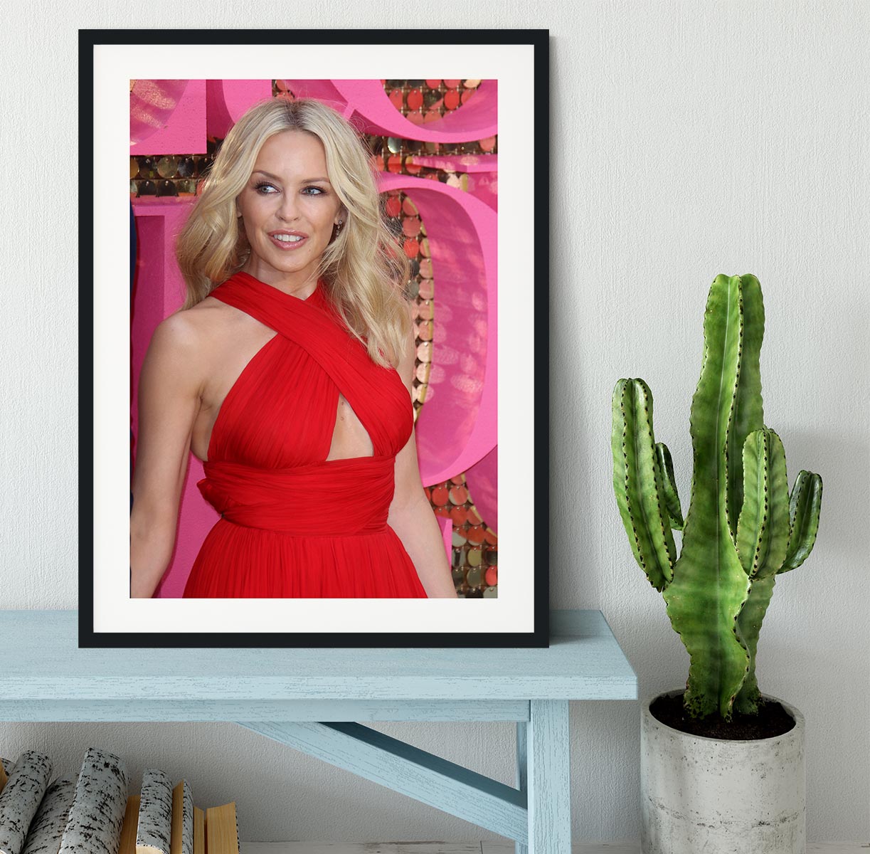 Kylie Minogue in red Framed Print - Canvas Art Rocks - 1