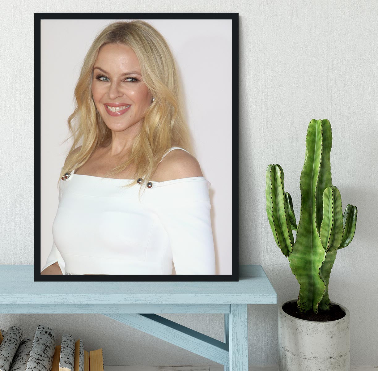 Kylie Minogue in white Framed Print - Canvas Art Rocks - 2