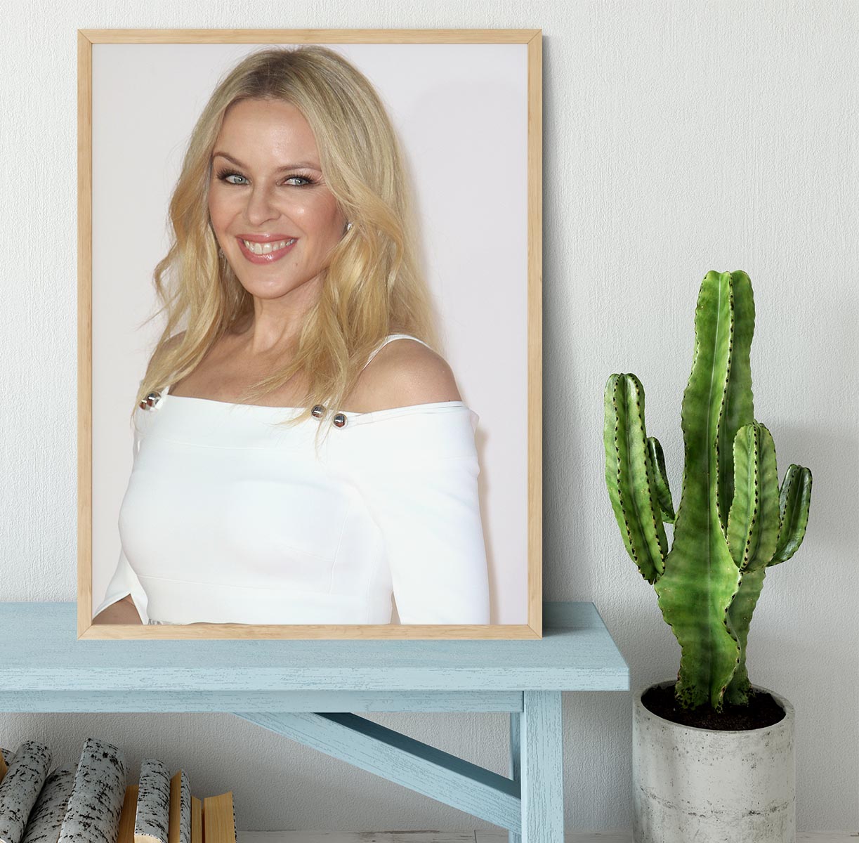 Kylie Minogue in white Framed Print - Canvas Art Rocks - 4