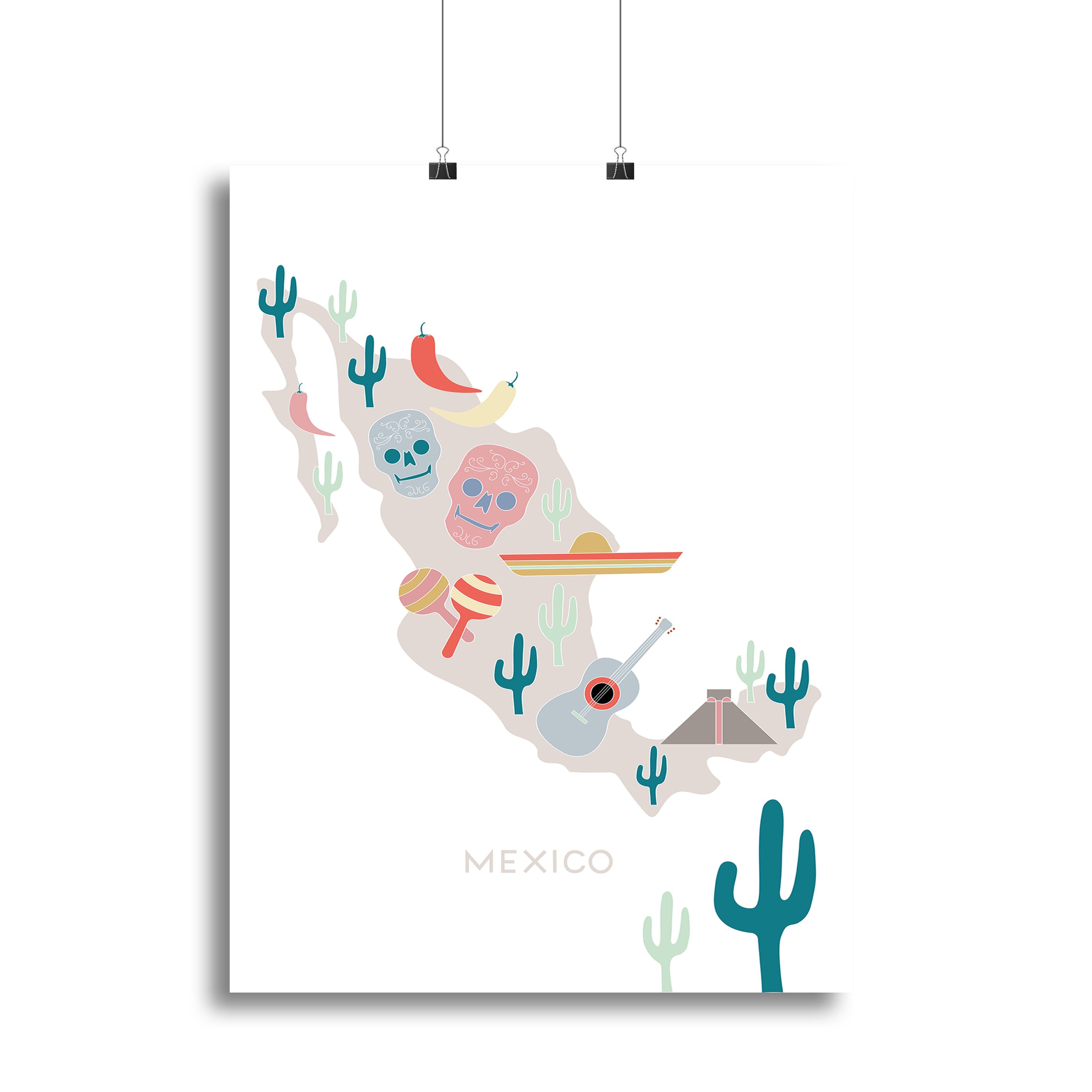 Mexico Map Canvas Print or Poster - 1x - 2