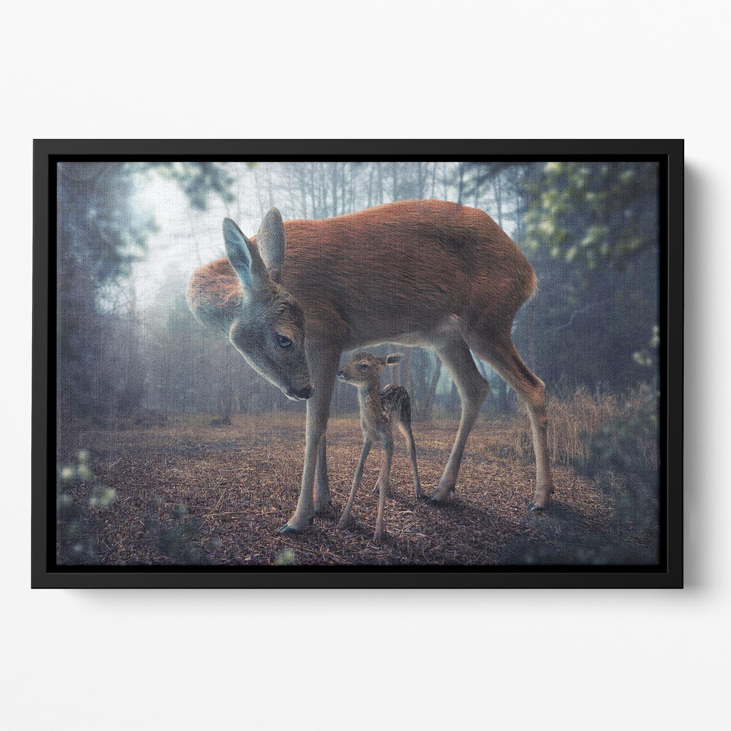 Mother and Fawn Floating Framed Canvas - 1x - 2