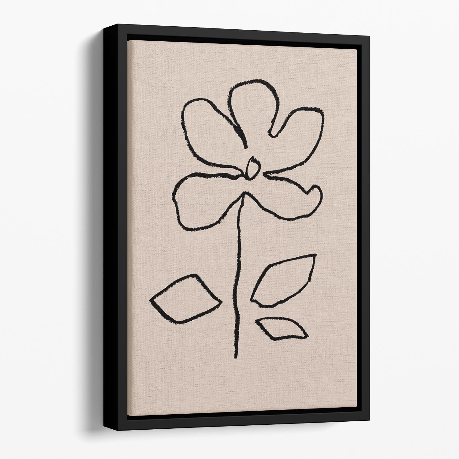 Oil Pastel Flower Black Floating Framed Canvas - 1x - 1