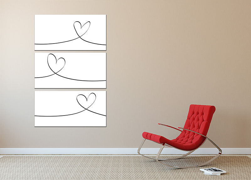 One Line 3 Split Panel Canvas Print - 1x - 2