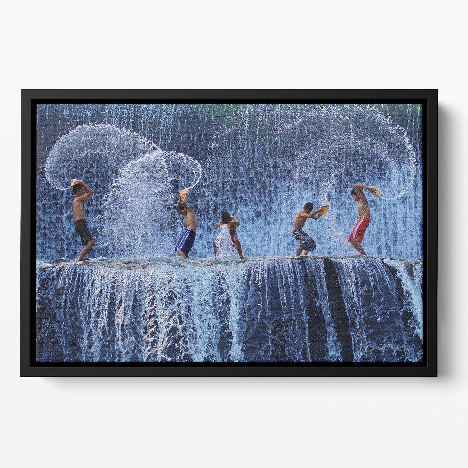 Playing with splash Floating Framed Canvas - 1x - 2