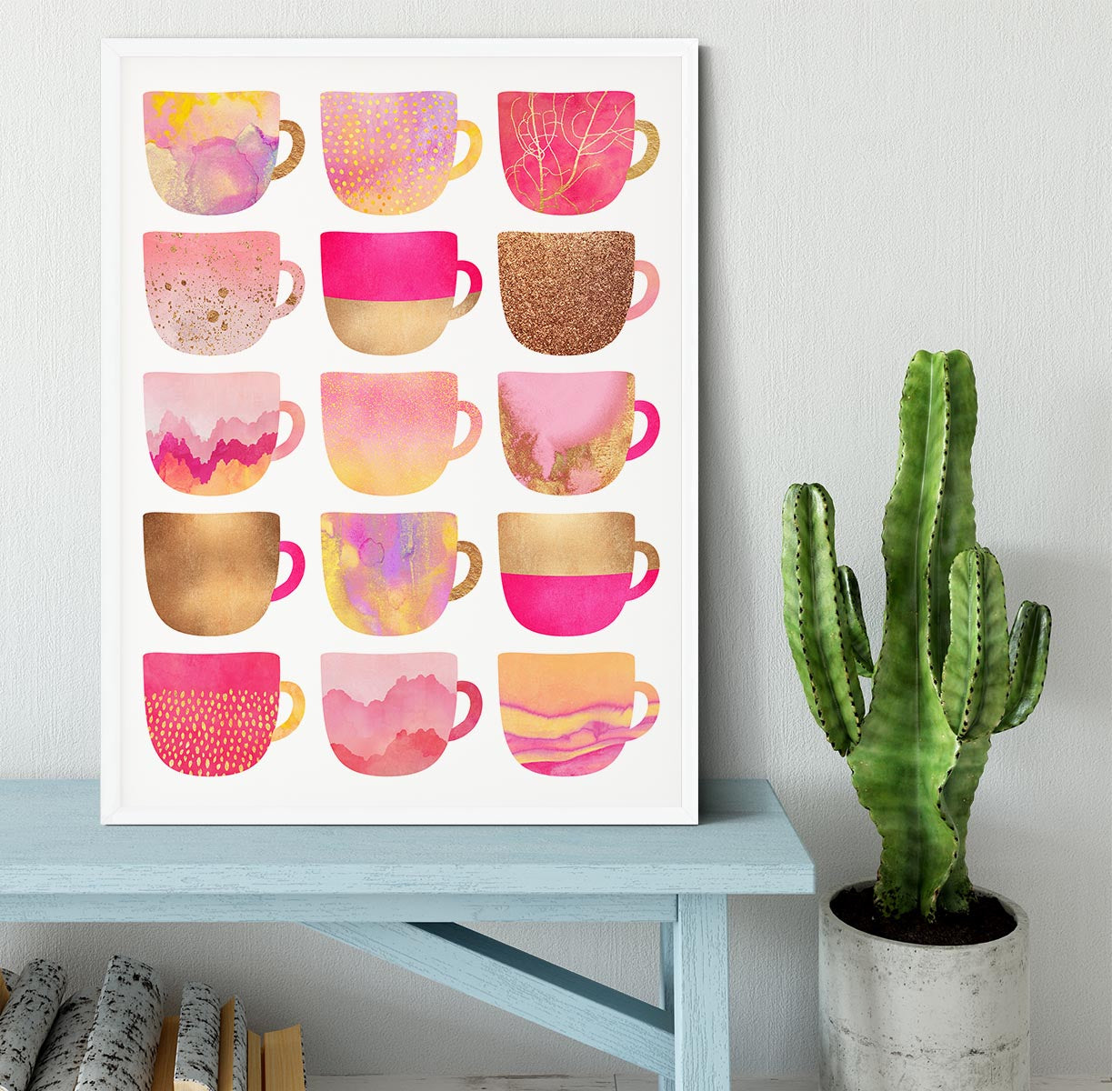 Pretty Pink Coffee Cups Framed Print - Canvas Art Rocks -6