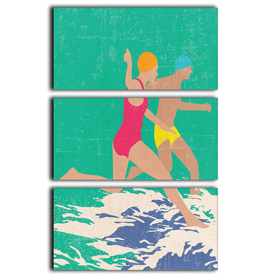 Running Swimmers green 3 Split Panel Canvas Print - 1x - 1