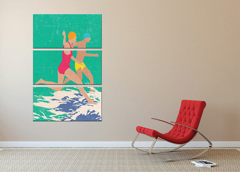 Running Swimmers green 3 Split Panel Canvas Print - 1x - 2