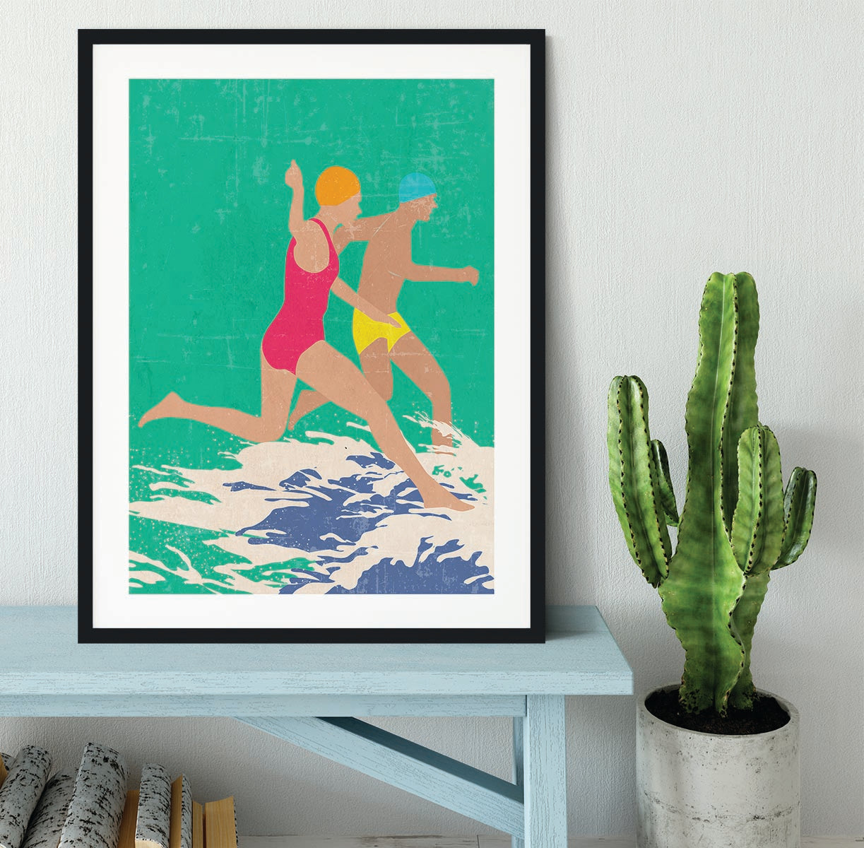 Running Swimmers green Framed Print - 1x - 1