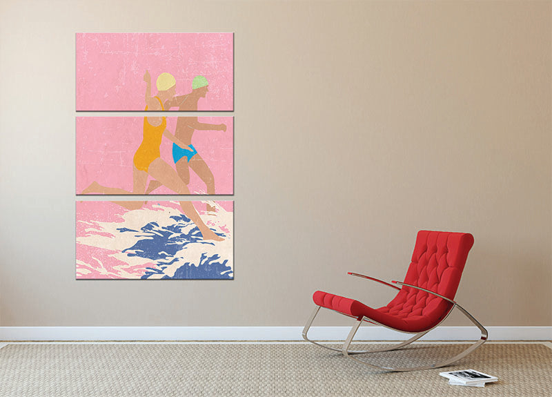 Running Swimmers pink 3 Split Panel Canvas Print - 1x - 2