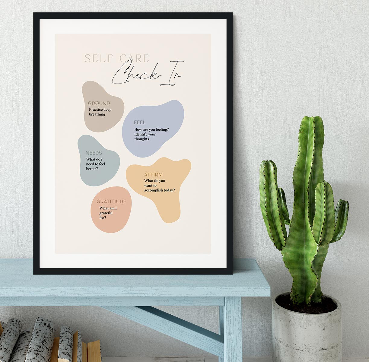 Self Care Checkin 5 Steps Framed Print - Canvas Art Rocks - 1